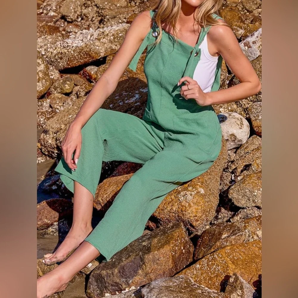 Cupshe Woman’s XL Mint Square Neck Sleeveless Straight Leg Jumpsuit Vacation - Picture 3 of 6